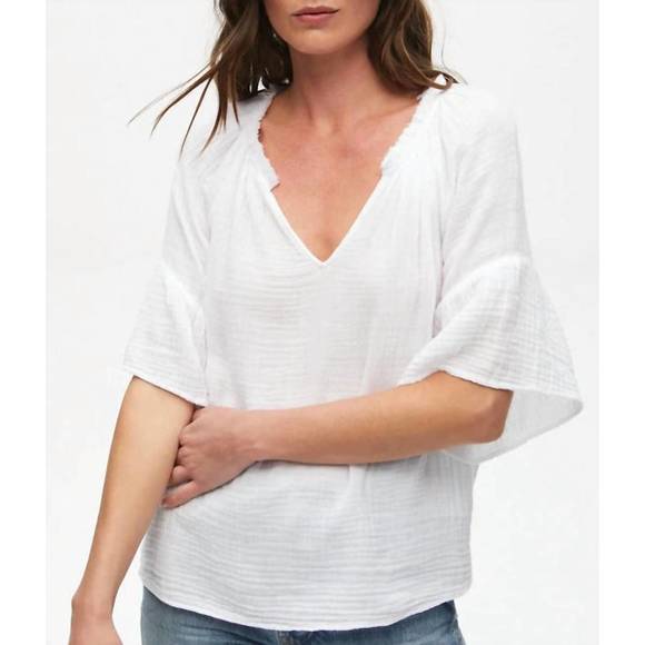NEW MICHAEL STARS savannah flutter sleeve top in white - Picture 1 of 3